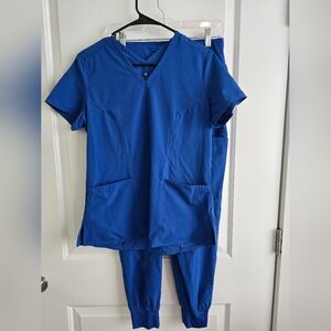 Med Couture Peaches Royal Blue Scrub Set